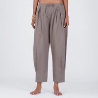 Sama Yoga Set of 2 (Top & Pants) 100% Cotton Sleeveless V Neck Short Top with Side Tie and mid waist pants Elasticised back tapered fit with box pleats- In muted plum