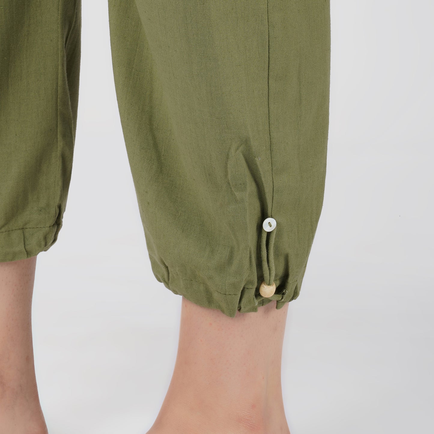 Women Cotton Yoga Pants with string pull Green -Ananda