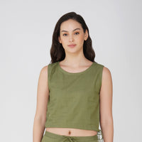 Women Cotton Yoga Crop Top Green -Ananda