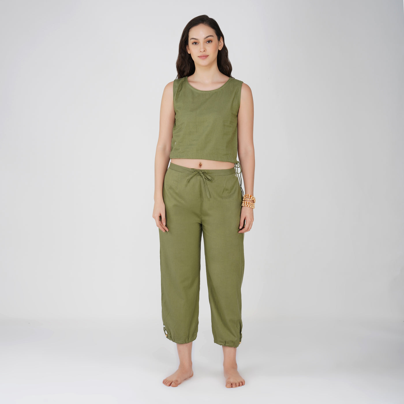 Women Cotton Yoga Pants and Yoga Top Set Green -Ananda — view 1
