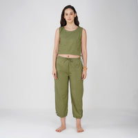 Women Cotton Yoga Pants and Yoga Top Set Green -Ananda