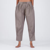 Tara Yoga Pants 100% Cotton Mid Waist Pants Elasticised Back Tapered Fit with box pleats - Muted Plum