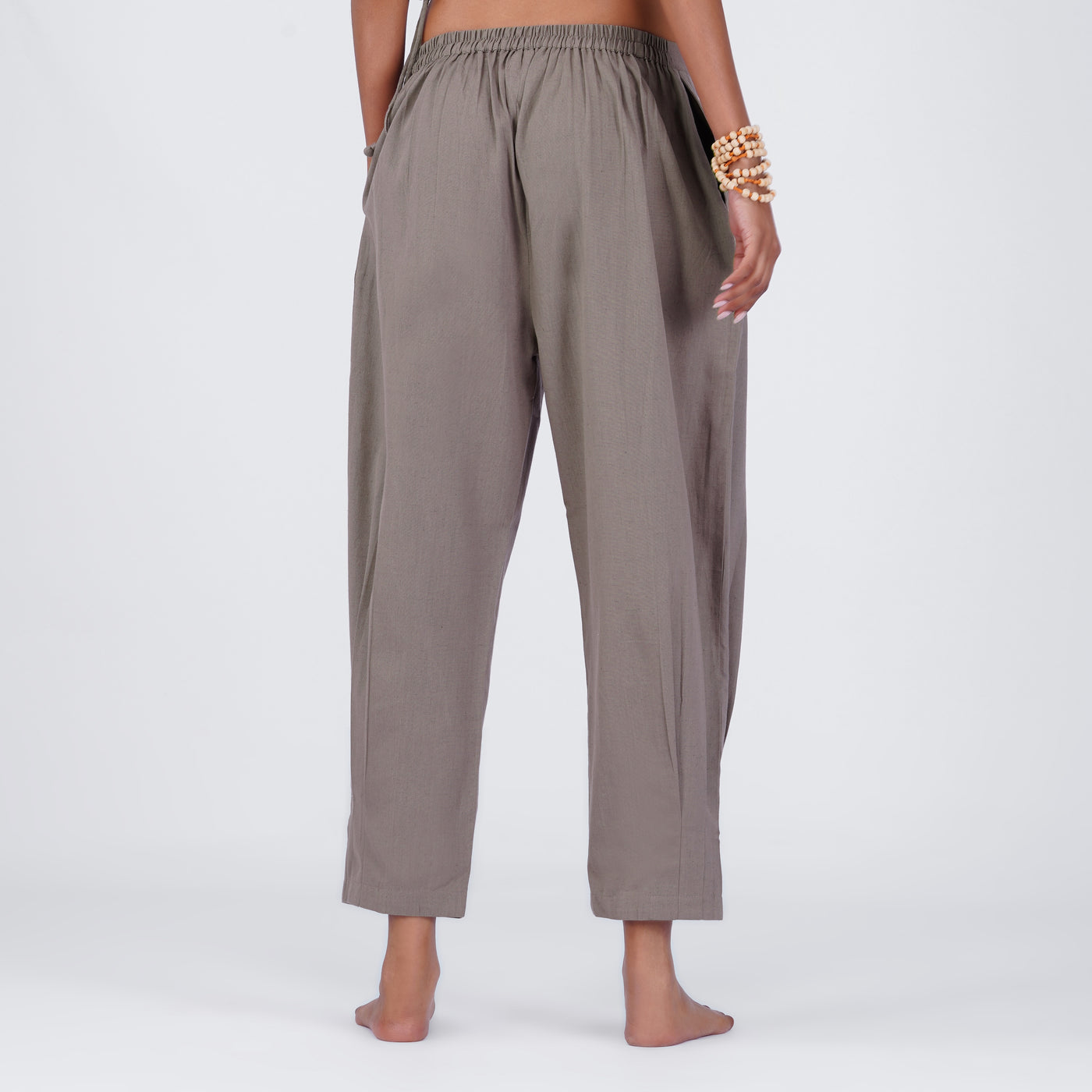 Sama Yoga Set of 2 (Top & Pants) 100% Cotton Sleeveless V Neck Short Top with Side Tie and mid waist pants Elasticised back tapered fit with box pleats- In muted plum — view 5