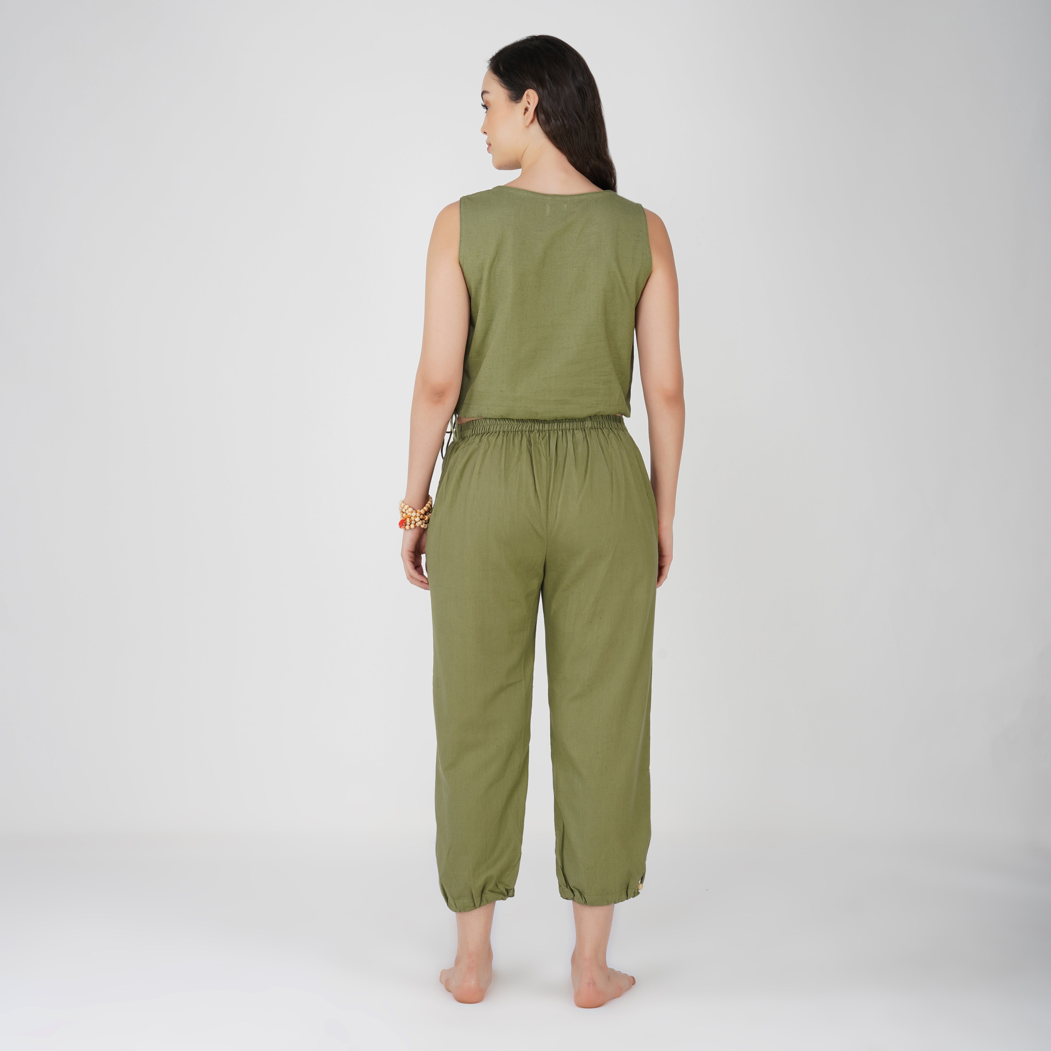 Women Cotton Yoga Pants and Yoga Top Set Green -Ananda – akiso.store