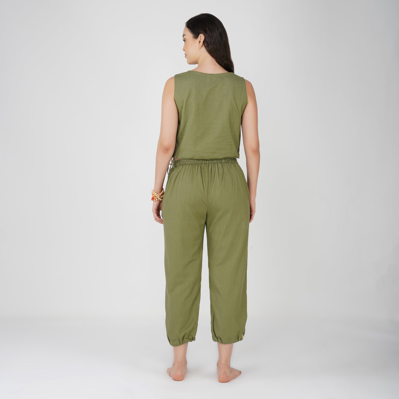 Women Cotton Yoga Pants and Yoga Top Set Green -Ananda — view 2