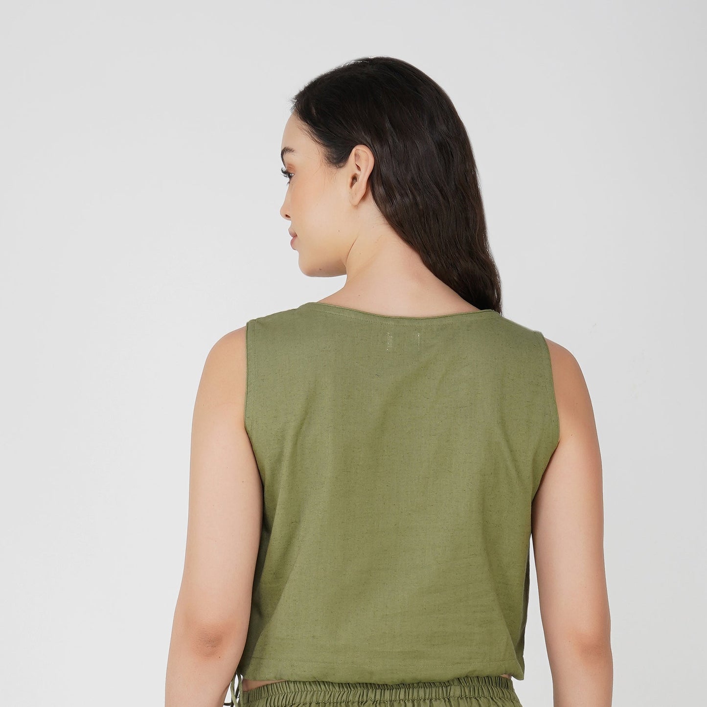 Women Cotton Yoga Crop Top Green -Ananda