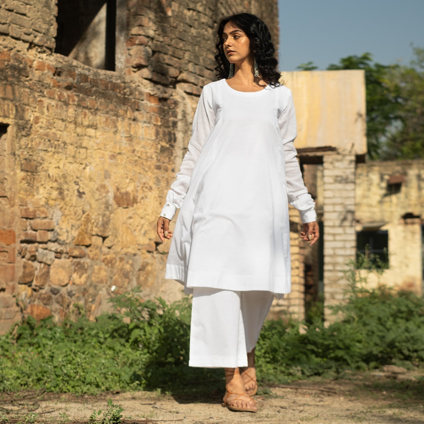 Stylish Latest Full Length Cotton White Chikankari/Chikan Palazzo Fit Women  Bell Bottom Pants For Girls