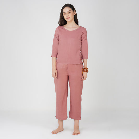 Women Cotton Yoga Pants and Yoga Top Set Pink -Chandra