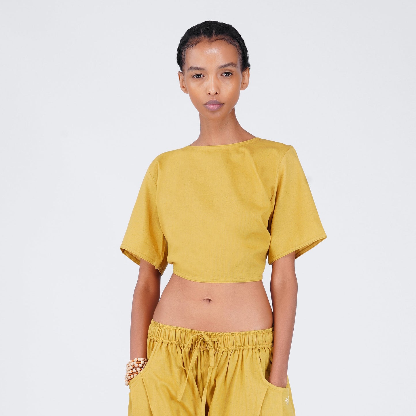 Women Cotton Yoga Top Yellow -Soma