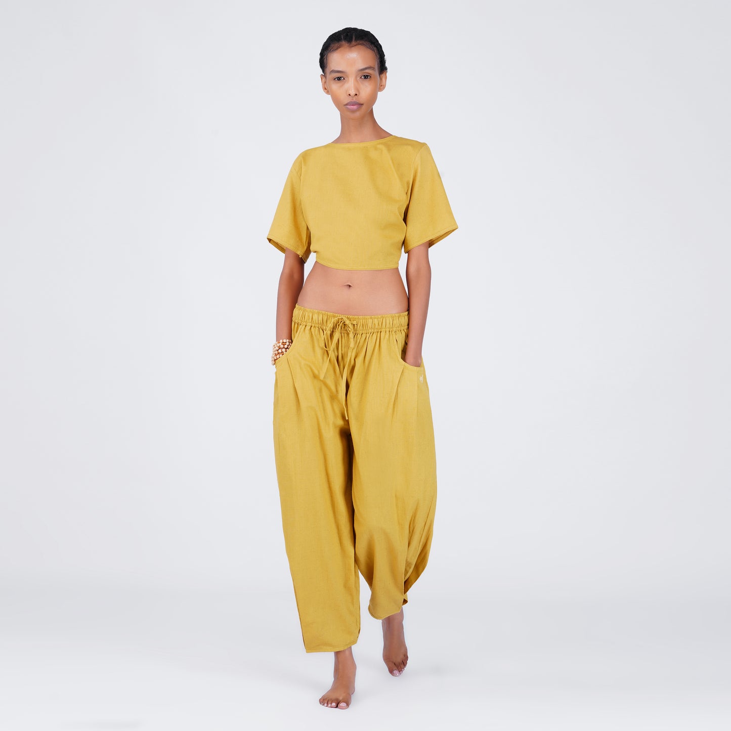 Women Cotton Yoga Pants and Yoga Top Yellow -Soma