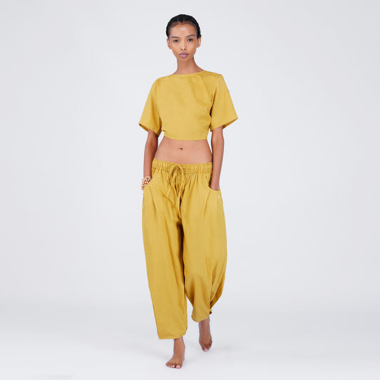 Women Cotton Yoga Pants and Yoga Top Yellow -Soma