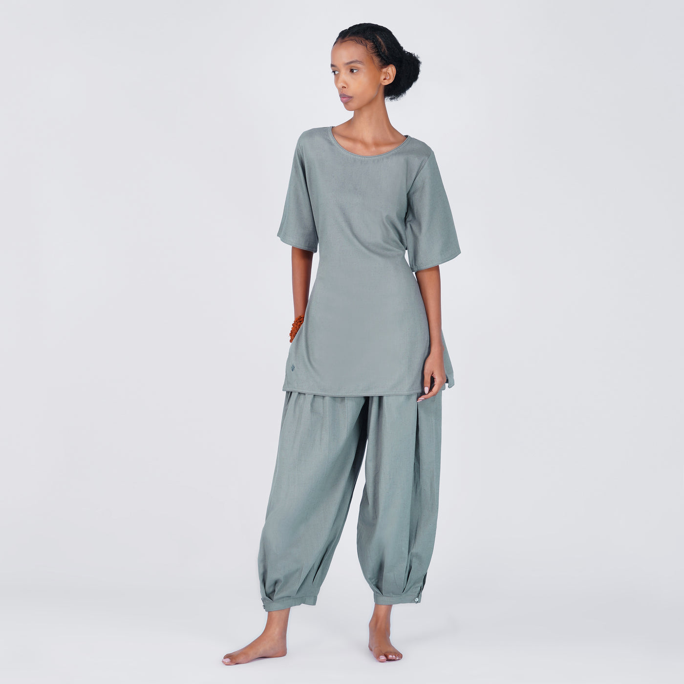 Women Cotton Yoga Pants and Yoga Top Set Grey -Chakra — view 1