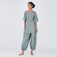 Women Cotton Yoga Pants and Yoga Top Set Grey -Chakra