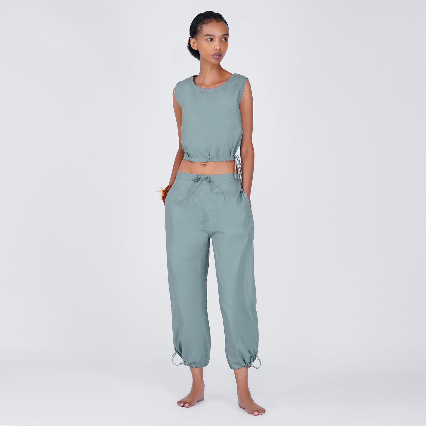 Women Cotton Yoga Pants and Yoga Top Set Grey -Ananda