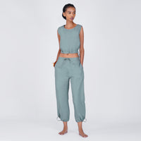 Women Cotton Yoga Pants and Yoga Top Set Grey -Ananda