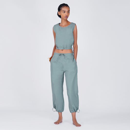 Women Cotton Yoga Pants and Yoga Top Set Grey -Ananda