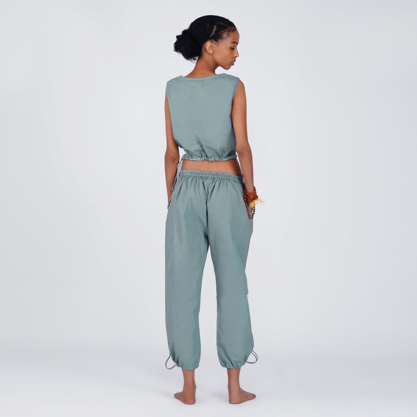 Women Cotton Yoga Pants and Yoga Top Set Grey -Ananda — view 2