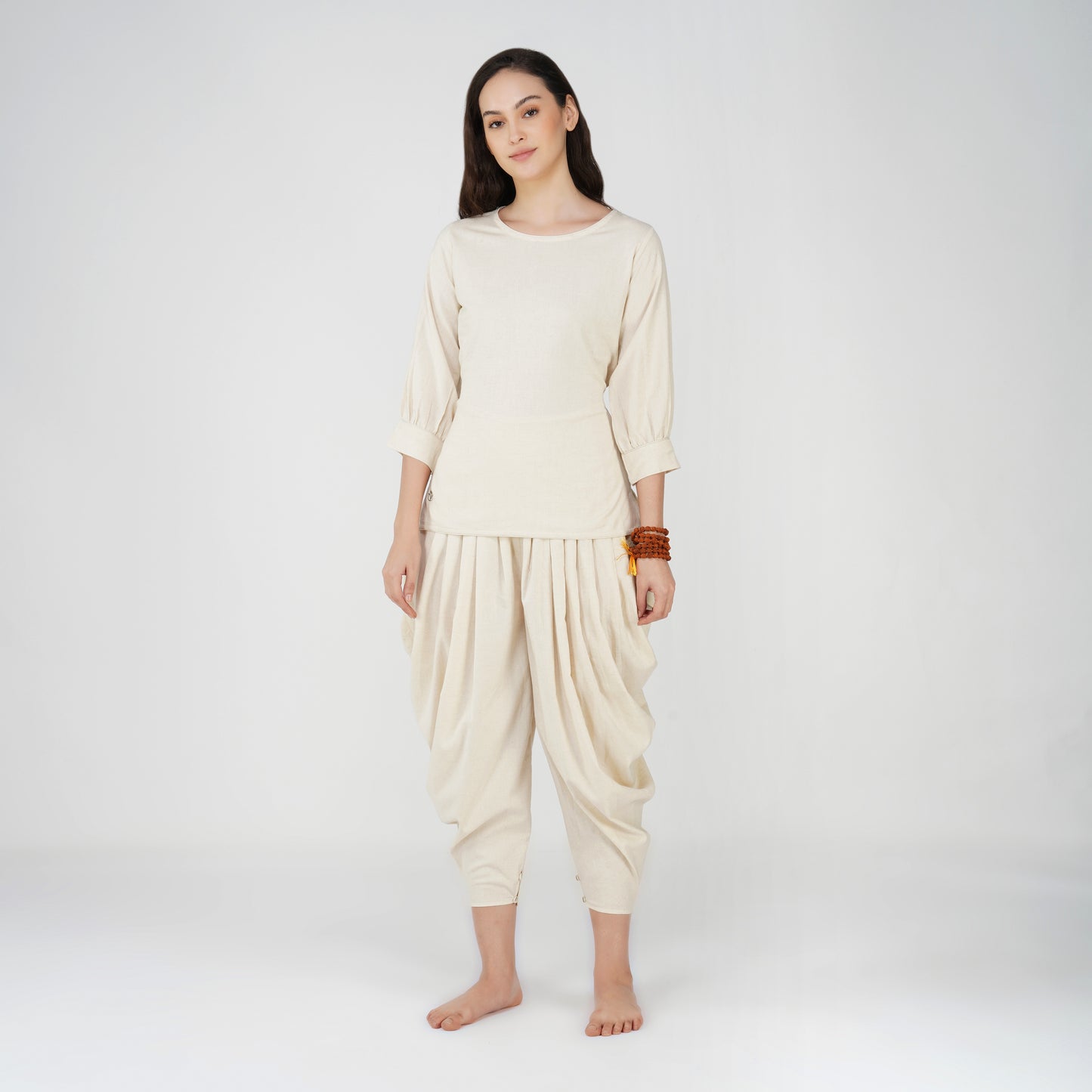 Women Cotton Yoga Pants and Yoga Top Set White -Buddhi