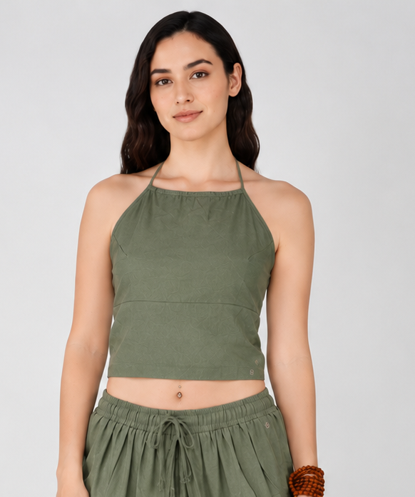 Women Cotton Yoga Top Green -Akasha