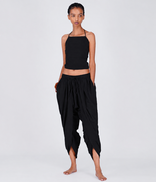 Cotton Yoga Pants and Yoga Top Set Black -Akasha