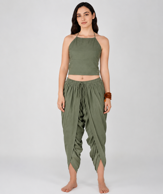 Women Cotton Yoga Pants and Yoga Top Set Green -Akasha