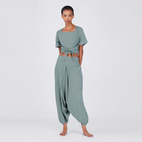 Women Zero Waste Cotton Yoga Pants and Yoga Top Set Grey -Shwet