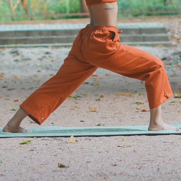 Chandra Yoga Pants 100% Cotton Mid Waist Pants Elasticised Back Straight Fit with Buttons to Cinch at The Ankle - Sienna