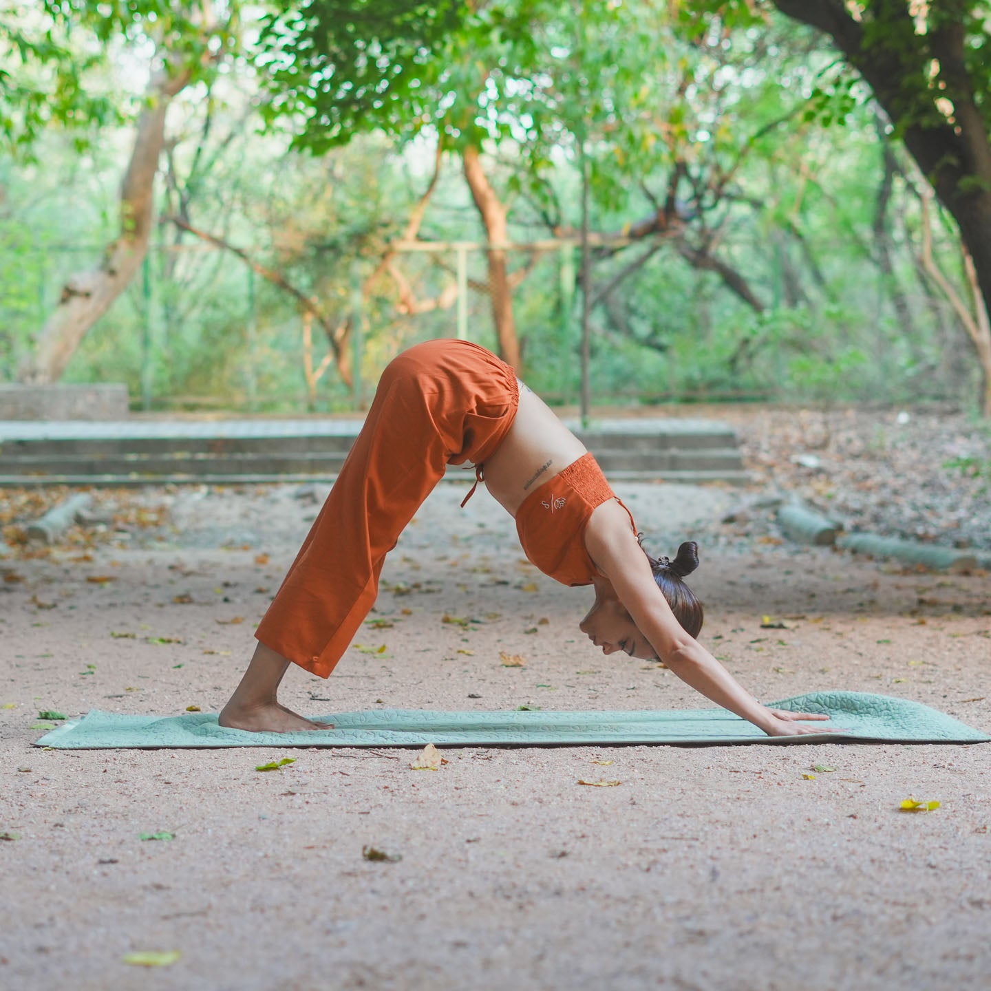 Chandra Yoga Pants 100% Cotton Mid Waist Pants Elasticised Back Straight Fit with Buttons to Cinch at The Ankle - Sienna