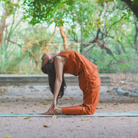 Sthira Yoga Set of 2 (Top & Pants) 100% Cotton Sleeveless Long Top with Side Ties Mid waist Straight Pants with button to cinch at ankle for Comfortable Fit in Sienna