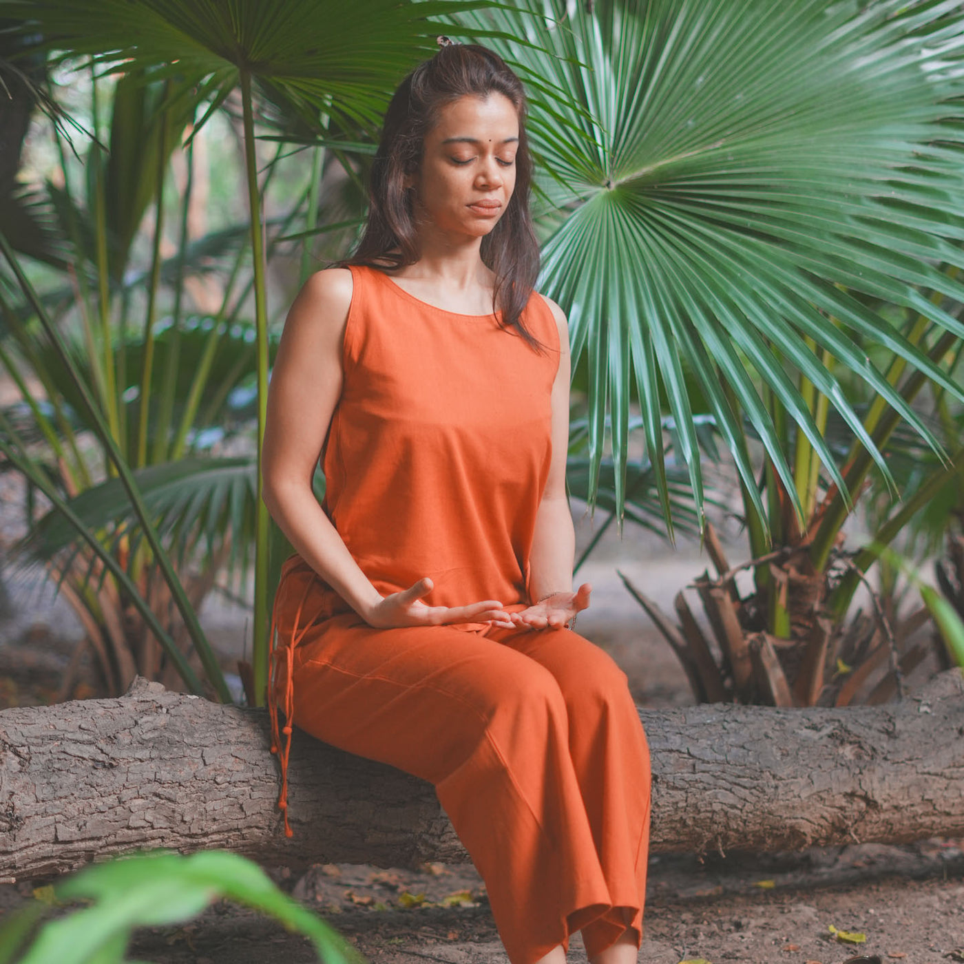 Sthira Yoga Top 100% Cotton Sleeveless Long Top with Side Ties for Comfortable Fit - Sienna — view 10