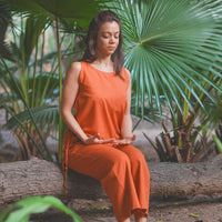 Sthira Yoga Top 100% Cotton Sleeveless Long Top with Side Ties for Comfortable Fit - Sienna
