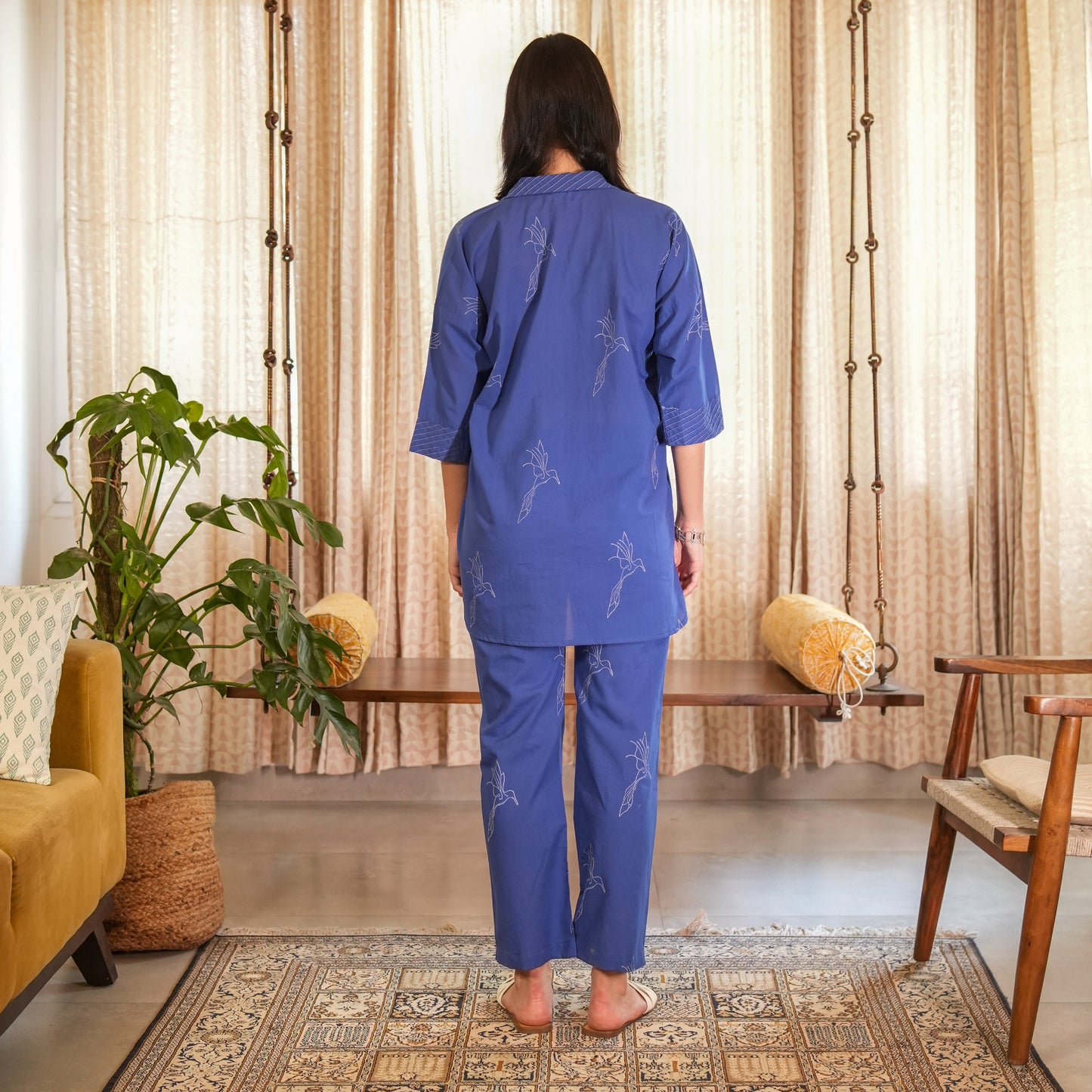 Royal Blue Hand Block Printed Co-ord Set  (Set of 2)