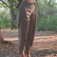 Surya Yoga Pants 100% Cotton Dhoti Pants Mid Waist Elasticised Back Tapered Fit with Buttons to Cinch at The Calf - Muted Plum