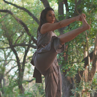 Surya Yoga Pants 100% Cotton Dhoti Pants Mid Waist Elasticised Back Tapered Fit with Buttons to Cinch at The Calf - Muted Plum