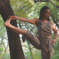 Surya Yoga Pants 100% Cotton Dhoti Pants Mid Waist Elasticised Back Tapered Fit with Buttons to Cinch at The Calf - Muted Plum