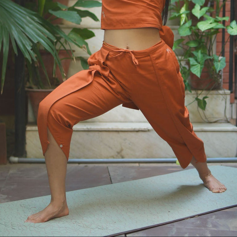 Surya Yoga Pants 100% Cotton Dhoti Pants Mid Waist Elasticised Back Tapered Fit with Buttons to Cinch at The Calf - Sienna — view 4
