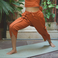 Surya Yoga Pants 100% Cotton Dhoti Pants Mid Waist Elasticised Back Tapered Fit with Buttons to Cinch at The Calf - Sienna