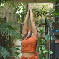 Dhara Yoga Top 100% Cotton Sleeveless V Neck Short Top with Waist Tie for Comfortable Fit - Sienna