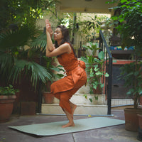 Surya Yoga Pants 100% Cotton Dhoti Pants Mid Waist Elasticised Back Tapered Fit with Buttons to Cinch at The Calf - Sienna