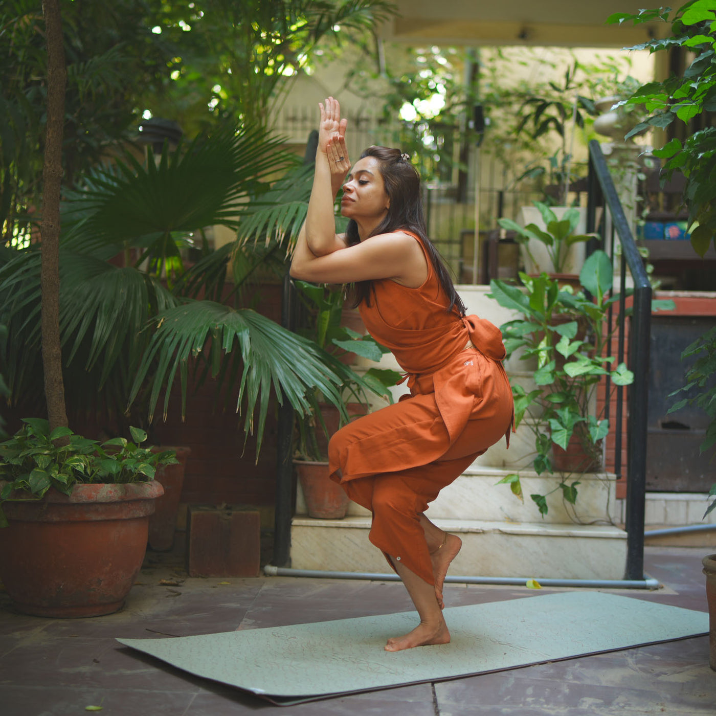 Surya Yoga Pants 100% Cotton Dhoti Pants Mid Waist Elasticised Back Tapered Fit with Buttons to Cinch at The Calf - Sienna — view 9