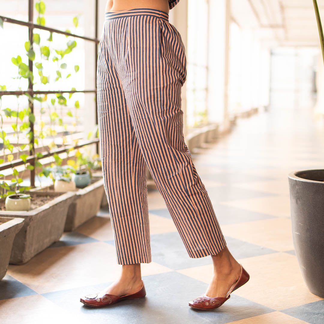 Blue Striped Straight Fit Trousers
