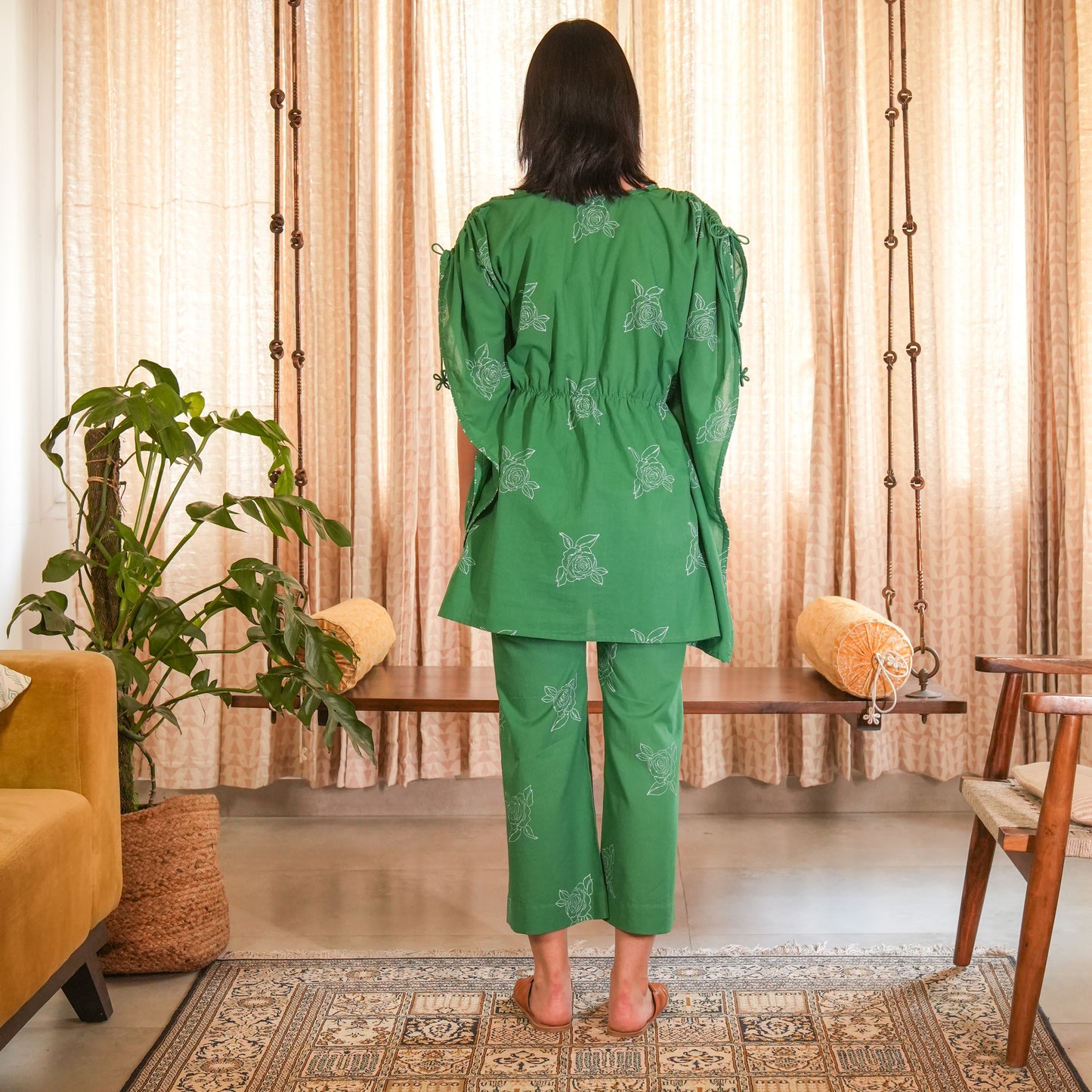 Emerald Green Hand Block Printed Short Kaftan