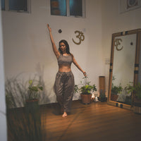 Sama Yoga Set of 2 (Top & Pants) 100% Cotton Sleeveless V Neck Short Top with Side Tie and mid waist pants Elasticised back tapered fit with box pleats- In muted plum