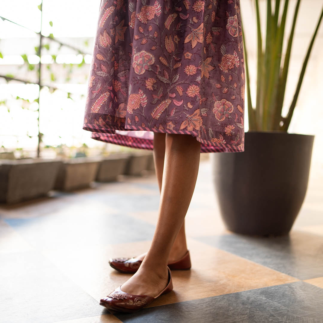 Purple Block Printed Fit and Flare Short Dress