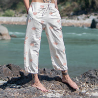 Women Cotton Hand Block Printed Yoga Pants with String pull -Ananda