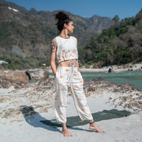 Women Cotton Hand Block Printed Yoga Pants with String pull -Ananda