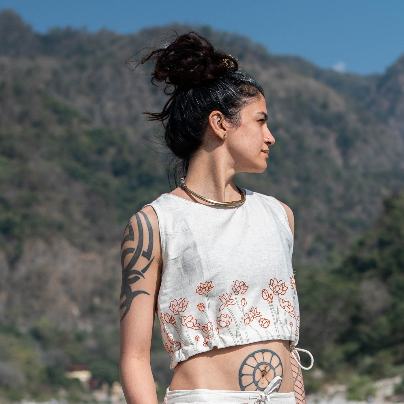 Women Cotton Hand Block Printed Yoga Crop Top -Ananda — view 5
