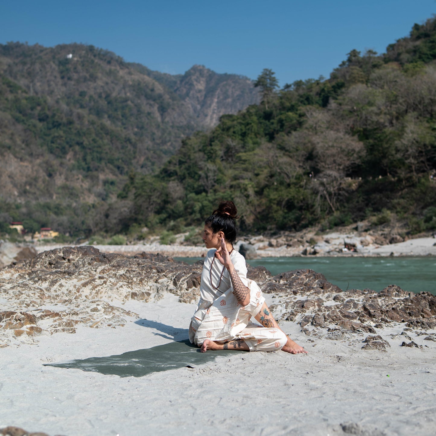 Hand Block Printed Chakra Yoga Top and Pant Set