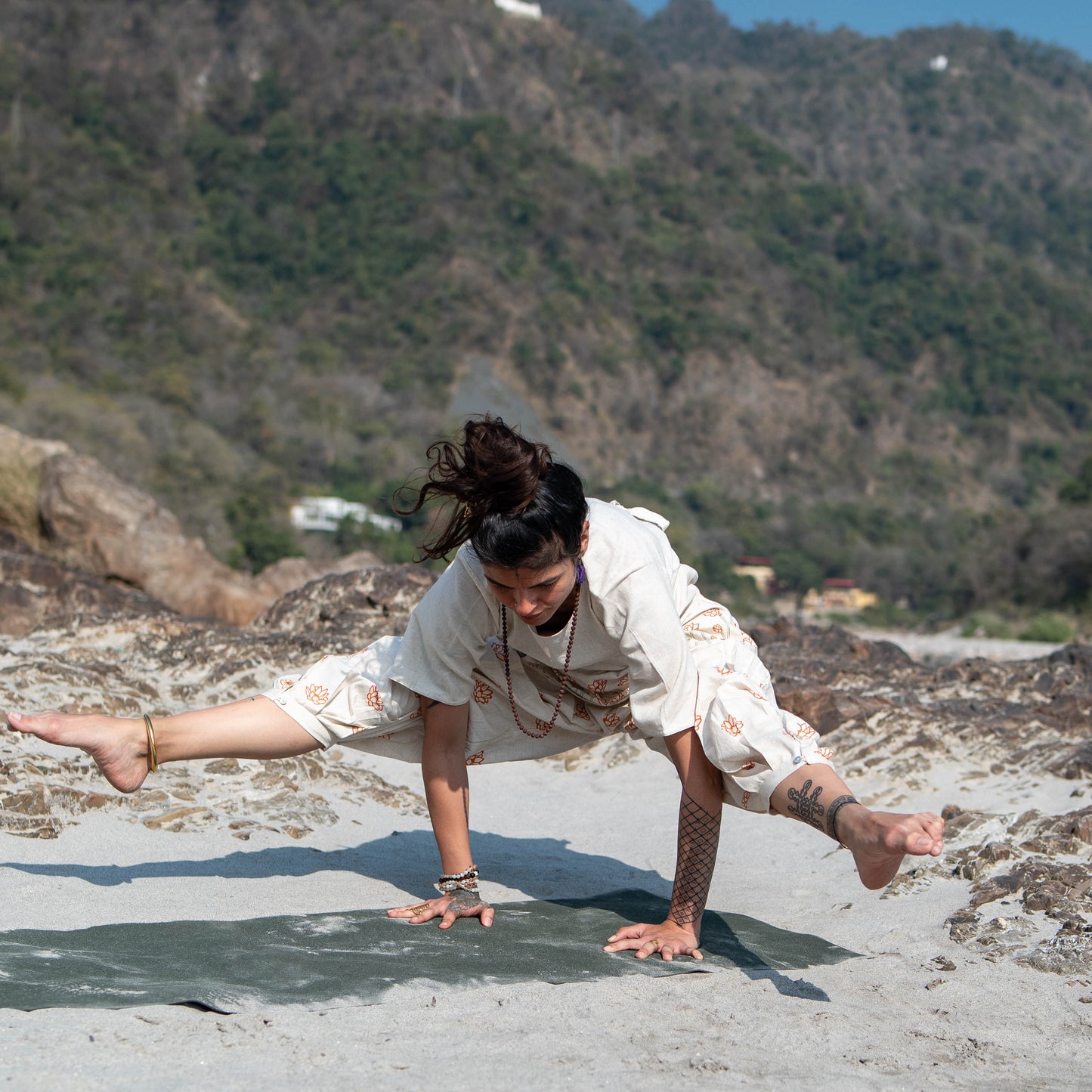 Hand Block Printed Chakra Yoga Top and Pant Set