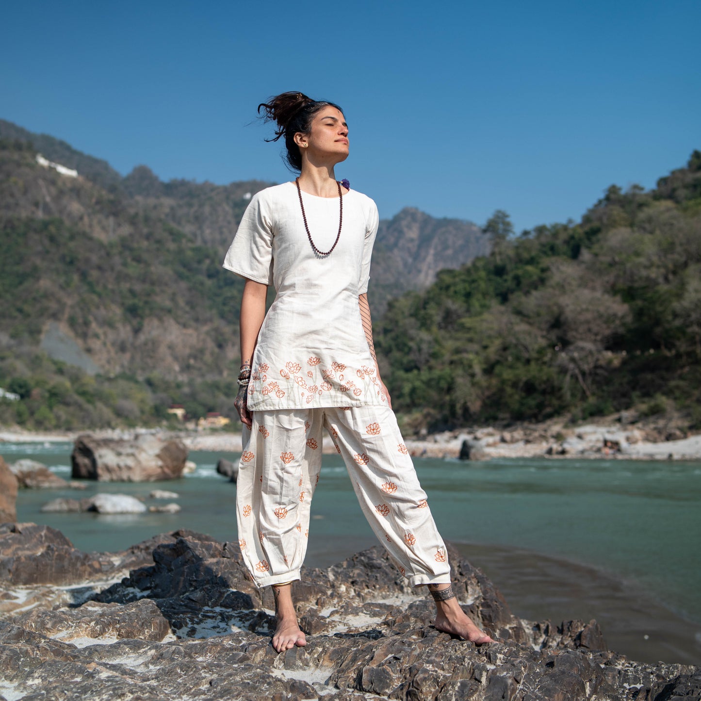 Hand Block Printed Chakra Yoga Top and Pant Set